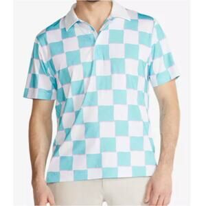 NEW CHUBBIES Youth Blue White The Pawn Performance Checkered Polo Shirt Size L